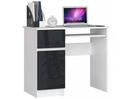 Počítačový stůl levý 90x50x77 cm bílý/grafitový lesk