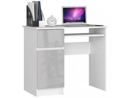 Počítačový stůl levý 90x50x77 cm bílý/metalický lesk