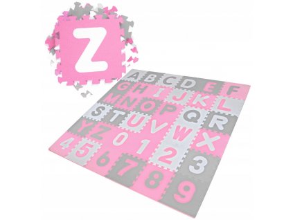 Velká naučná pěnová podložka ALPHABET and NUMBERS 36 kusů 180x180x1 růžová