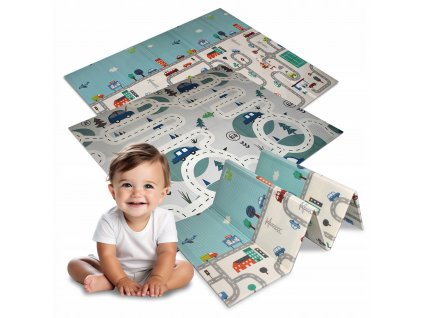 Skládací oboustranná pěnová podložka 200x180 cm ulice+městečko