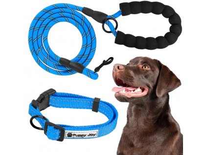 Reflexní univerzální sada pro psy - obojek + vodítko - modrá