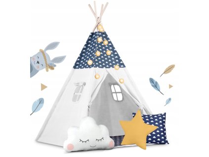 Dětský stan TEEPEE (TÝPÍ) se světýlky 120x120x165 cm - tmavě modrý