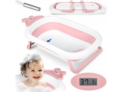 Cestovní vanička s LCD teploměrem - růžová
