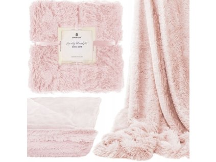 Hustá huňatá deka, oboustranný přehoz, 220x240 cm, světle růžová