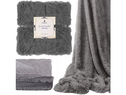 Hustá huňatá deka, oboustranný přehoz, 200x220 cm, grafitová