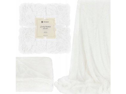 Hustá huňatá deka, oboustranný přehoz, 200x220 cm, bílá