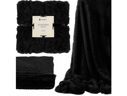 Hustá huňatá deka, oboustranný přehoz, 200x220 cm, černá