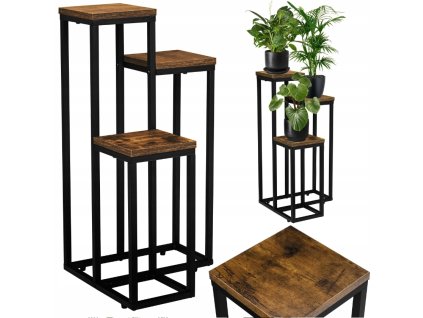 3patrový stojan na květiny 67 x 34 x 34 cm černý/starý dub