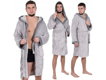 Pánský fleecový župan PREMIUM velikost M/L, šedý