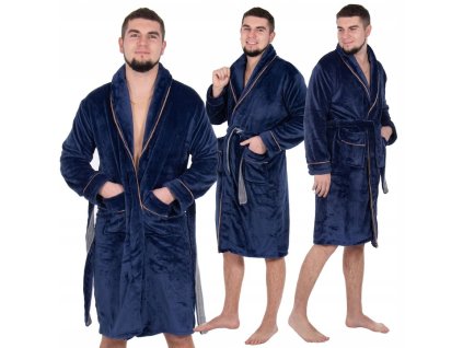 Pánský fleecový župan PREMIUM HUGE velikost M/L, tmavě modrý