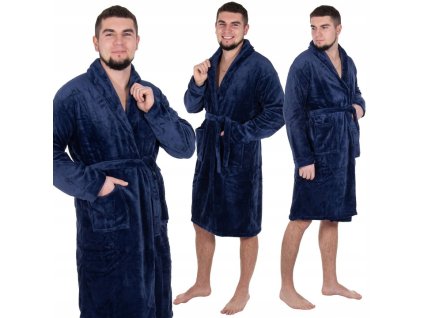 Pánský fleecový župan PREMIUM TARO velikost M/L, tmavě modrý