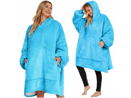 Měkká, hrubá, teplá mikina s kapucí, oversize 2v1, světlě modrý