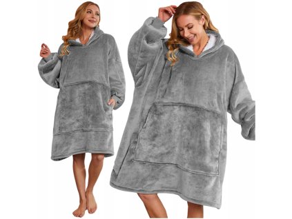 Měkká, hrubá, teplá mikina s kapucí, oversize 2v1, tmavě šedá