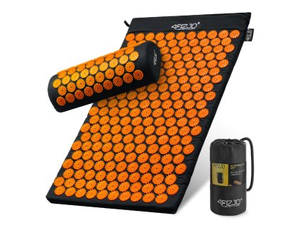 Akupresurní masážní podložka s polštářem 68x42 cm černo-oranžová