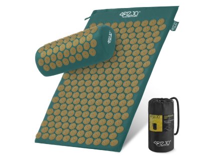 Akupresurní masážní podložka s polštářem 68x42 cm zeleno-zlatá