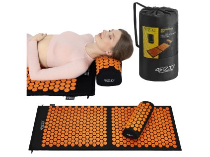 Akupresurní masážní podložka s polštářem XL 110x42 cm černo-oranžová12