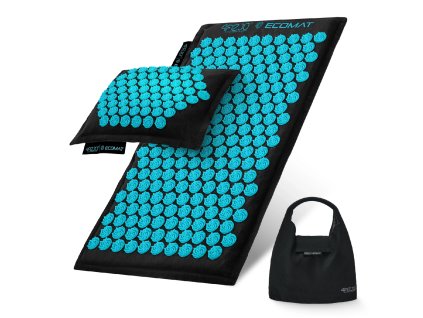 Akupresurní masážní podložka eko kokosová s polštářem 68x42 cm černo-tyrkysová
