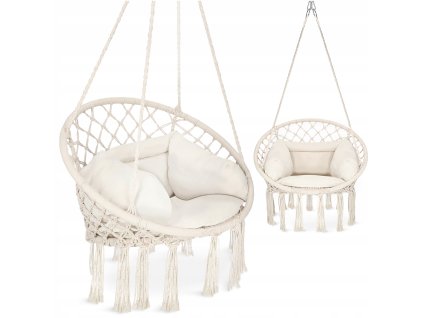 Zahradní houpačka BOHO s polštářem – béžová