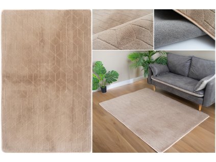 Kusový koberec RABBIT 3D - Béžový - imitace králičí kožešiny