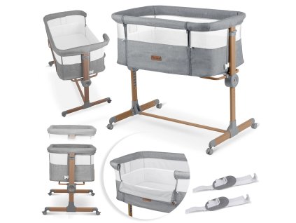 Dětská přístavná, skládací, cestovní postýlka Sleep&Go 0–5 m, 9 kg – šedá