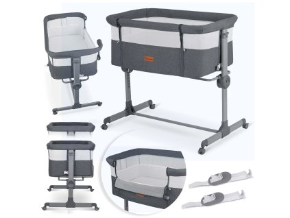 Dětská přístavná, skládací, cestovní postýlka Sleep&Go 0–5 m, 9 kg – tmavě šedá