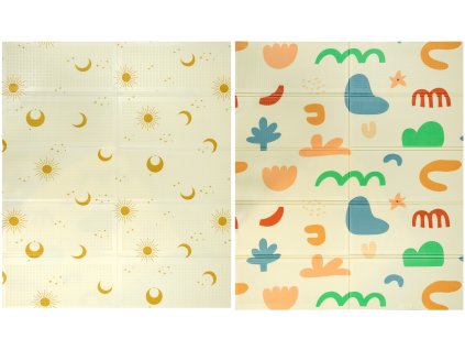 Pěnová skládací oboustranná podložka 120x180 cm sluníčka a měsíčky+tvary