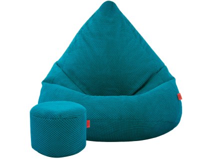 Sedací vak s podnožkou VELVET - tyrkysový