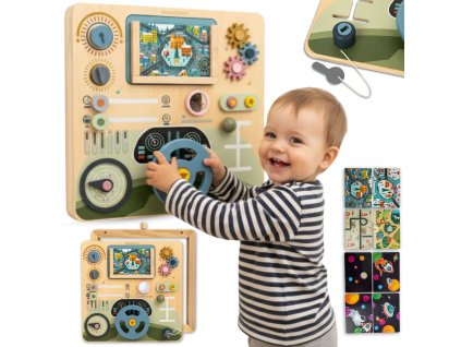 Dřevěná tabule Montessori 2v1 – Kokpit malého řidiče a pilota