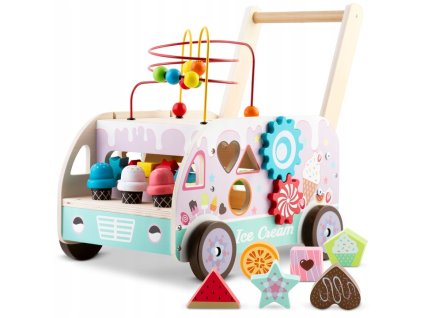 Dřevěný chodítko pchací s motivem zmrzlinového stánku