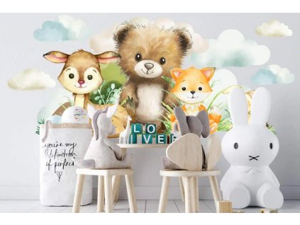 Samolepka medvídek, lištička a jelínek