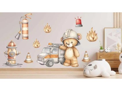 Samolepka medvídek hasič