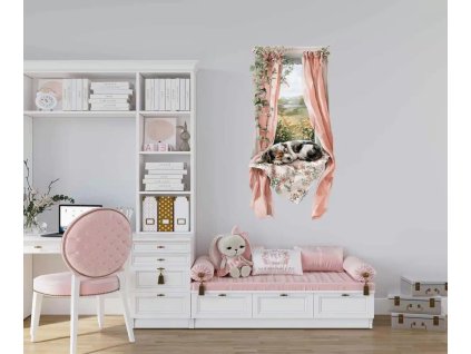 Samolepka na zeď – pejsek v okně