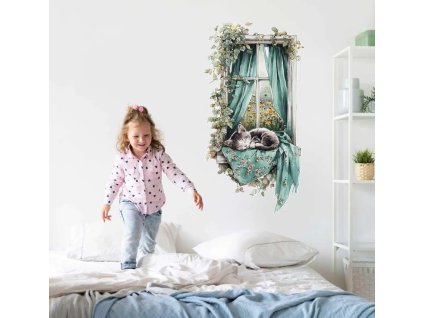 Samolepka na zeď – koťátko v okně