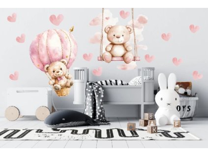 Samolepka na zeď – plyšoví medvídci a srdíčka