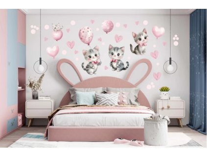 Samolepka na zeď – koťátka a balónky