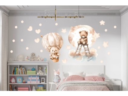 Samolepka na zeď – plyšoví medvídci na měsíci