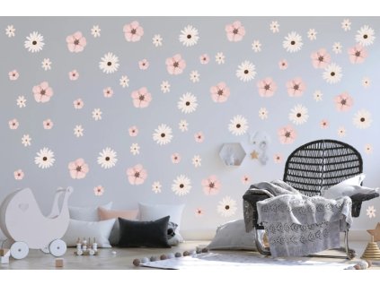 Samolepka na zeď – růžové kytičky