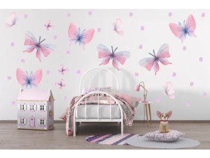 Samolepka na zeď – růžovo-fialoví motýlci