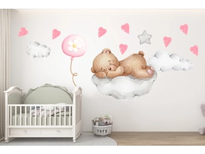 Samolepka na zeď – spící medvídek