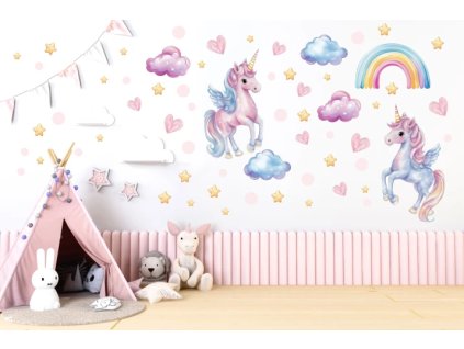 Samolepka na zeď – fialoví jednorožci