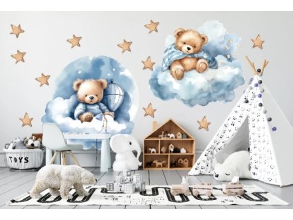 Samolepka na zeď – medvídci v obláčcích