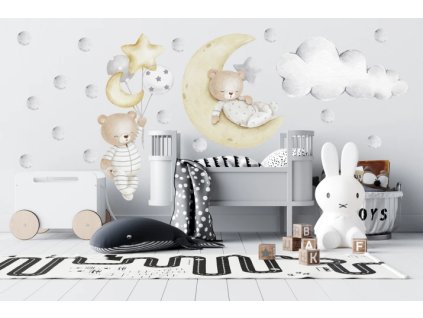Samolepka na zeď – spící plyšoví medvídci