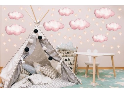 Samolepka na zeď – růžové obláčky