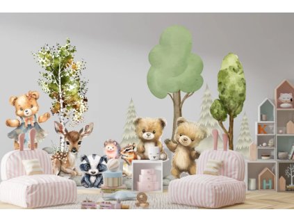 Samolepka na zeď – medvídci a lesní zvířátka