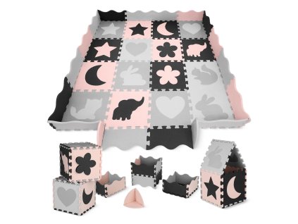 Edukační pěnová podložka pro děti PUZZLE 150 × 150 cm - růžová