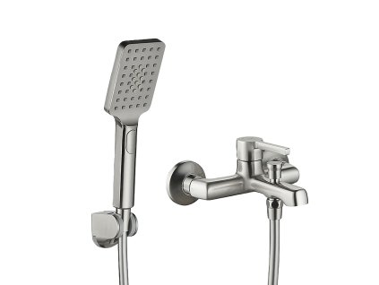 Nástěnná vanová baterie se sprchovým setem ALITA – kartáčovaný nikl