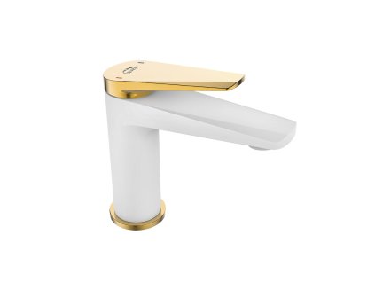 Stojánková umyvadlová baterie RUBIO s výpustí click-clack - bílo-zlatá