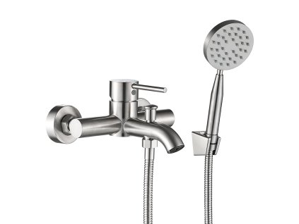Nástěnná vanová baterie NOIA se sprchovým setem – kartáčovaná ocel