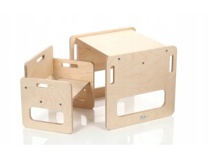 Dětská dřevěná sestava nábytku – stolek + židlička, 1–3 roky