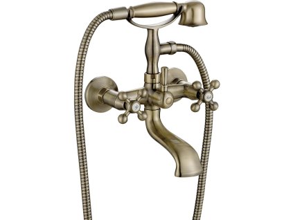 Nástěnná vanová baterie se sprchovým setem STILO - antik mosaz